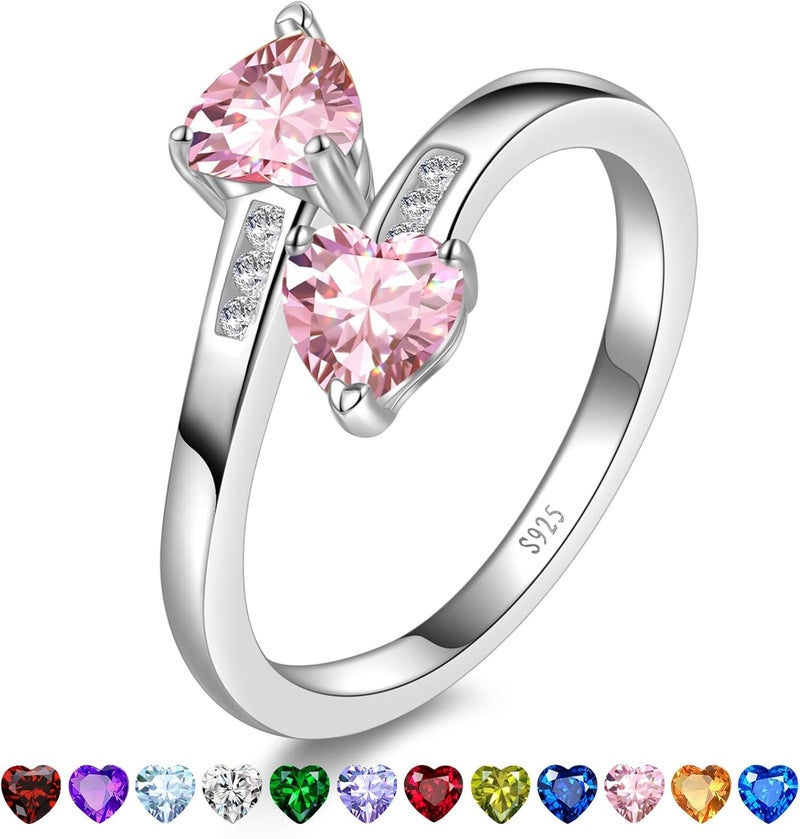 Yaresul 1CT Adjustable Women Heart Ring 925 Sterling Silver Birthstone Rings for Women Promise Ring for her Simulated Gemstone Statement Stackable Band Width 2mm Open Size 5~9 - Image 1